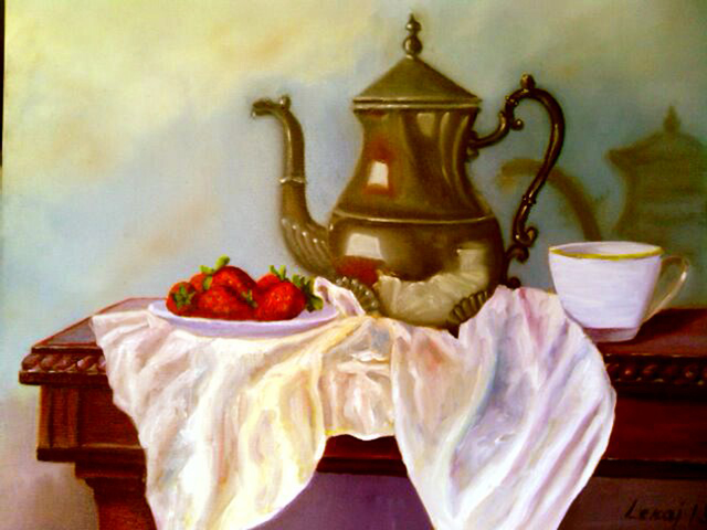 Artist Rok Lekaj. 'Silver Teapot' Artwork Image, Created in 2013, Original Painting Oil. #art #artist
