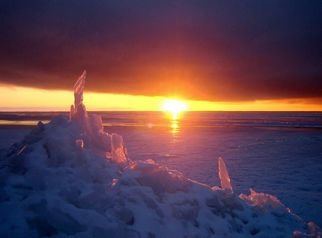 Art Dehls: 'Sentinels', 2007 Color Photograph, Landscape.  Ice blocks and sunset on Lake Manitoba. ...