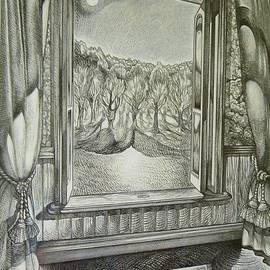 Austen Pinkerton: 'Moonlight through open window', 2003 Other Drawing, Landscape. 