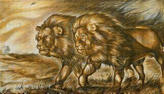 Austen Pinkerton: 'TWO LIONS', 2015 Watercolor, Animals. Artist Description:   LIONS AFRICA SUNSET WILDLIFE MAMMALS  ...