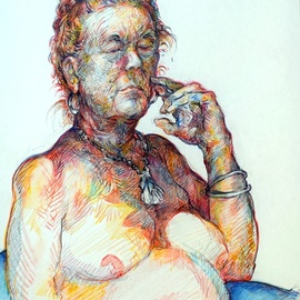 Austen Pinkerton: 'dorothy number 7', 2020 Crayon Drawing, Life. Artist Description: New work from Narberth Museum Life Drawing Group. . . . Dorothy Number 7 , Coloured Crayon and Wash, 30 x 42 cm, finished Sunday 21st Feb. ...