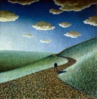 Austen Pinkerton: 'figure on path with sunset', 1978 Acrylic Painting, Landscape. landscape sunset solitude...