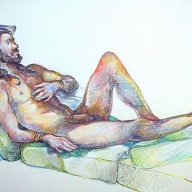 Austen Pinkerton: 'sean number 0ne', 2019 Crayon Drawing, Life. Artist Description: Latest Narberth Life Drawing work just finished Sean the Jesus clone , Crayon, Ink, white Gouache, 42 x 30 cm, finished yesterday 19th Dec.  ...