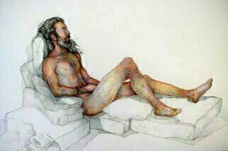 Austen Pinkerton: 'sean number two', 2020 Crayon Drawing, Life. Second life drawing of Sean of the long hair, completed in two four hour sessions. ...