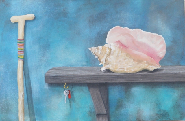 Artist Avril Ward. 'Conch Shell And Walking Stick' Artwork Image, Created in 2011, Original Mixed Media. #art #artist