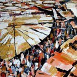 Ben Adedipe: 'Market roof tops', 2013 Acrylic Painting, People. Artist Description:        African people, people, joyful rejoice, joy, Market, shops              ...