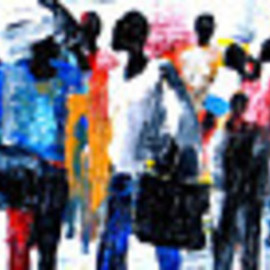 Ben Adedipe: 'Migration', 2013 Acrylic Painting, People. Artist Description:           Street, African people, people, joyful, landscape rejoice, joy, Market, shops                 ...