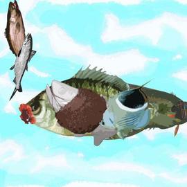 Chad A. Carino: 'Pici', 2003 Other, Fish. Artist Description: Pretty simple watercolor background, scanned and overlayed with digitally altered fish. ...