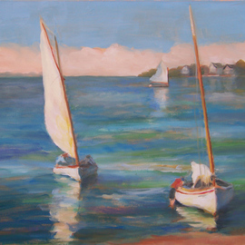 Susan Barnes: 'Cats on the Bay', 2008 Oil Painting, Sailing. 