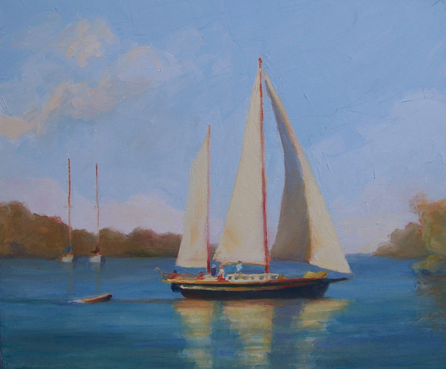 Artist Susan Barnes. 'Ketch In The Cove' Artwork Image, Created in 2009, Original Painting Oil. #art #artist