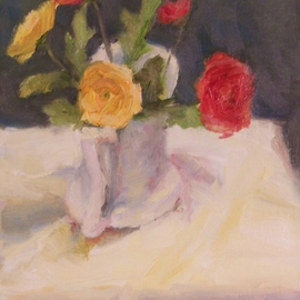 Susan Barnes: 'Ranunculas White Pitcher', 2014 Oil Painting, Still Life. Artist Description:  Flowers, ranunculas, still life ...