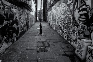 Barry Hurley: 'paint alley', 2018 Black and White Photograph, Urban. An Alley from the East End of London. Originally whitewashed, the locals added their own touch...