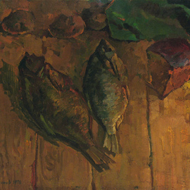 Sergey Belikov: 'still life with fish', 1978 Oil Painting, Still Life. Artist Description: Original oil painting on canvas, still life in realistic style with water fish...