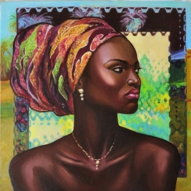 Svetlana Belova: 'gold of africa 3', 2020 Oil Painting, Ethnic. Artist Description: Portrait of a beautiful dark- skinned woman in a turban on an abstract background in the author s ethno- house style...