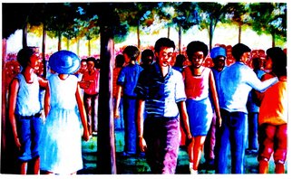 Benjamin Oppong -danquah: 'SUMMER  TIME', 2005 Acrylic Painting, Undecided.  This is an immaginative composition depicting people enjoying the summer holiday in the garden. It' s really shows the mixed race been together as one.  ...