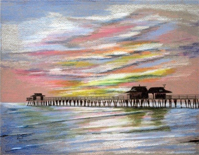 Artist Ron Berry. 'Pastel Sky Over The Pier 3' Artwork Image, Created in 2012, Original Drawing Pencil. #art #artist