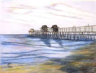 Ron Berry: 'Peaceful Pier', 2015 Pencil Drawing, Beach. 