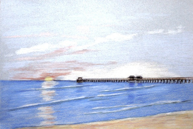 Artist Ron Berry. 'Peaceful Sunset At Naples Pier' Artwork Image, Created in 2014, Original Drawing Pencil. #art #artist