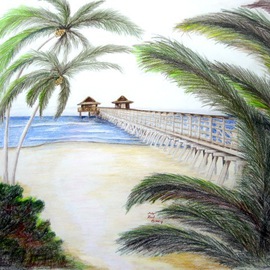 Ron Berry: 'Pier Through the Trees', 2012 Pencil Drawing, Beach. 