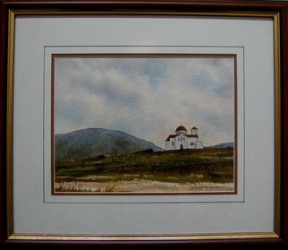 Bessie Papazafiriou: 'Church in Karditsa', 2000 Watercolor, Landscape. Artist Description:      In Greece churches are often found in the most unexpected places.  Here it sits, nestled between earth and sky.Comments:  Framed...