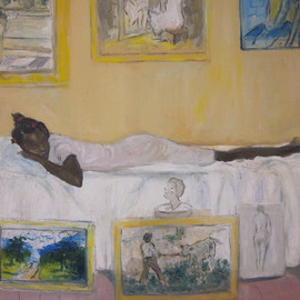 Vaughn Tucker: 'The Art Lover', 2012 Oil Painting, Figurative. Artist Description:  Figure , lying  down, oil paint, detail art, fine art, 20 x 20, size  ...