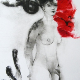 Julia Bezshtanko: 'mistress', 2020 Ink Drawing, Nudes. Artist Description: paper, ink, aquarell...