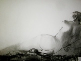 Julia Bezshtanko: 'the girl and the crocodile', 2020 Ink Drawing, Nudes. paper, ink...