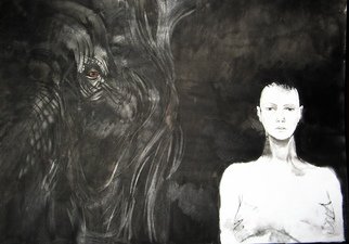 Julia Bezshtanko: 'with the elephant', 2020 Ink Drawing, Nudes. paper, ink...