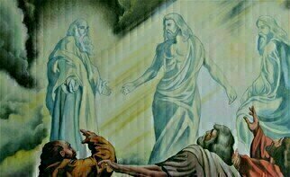 Jim Collins: 'jesus transfiguration', 2016 Oil Painting, Christian. Jesus is transfigured with Elijah and Moses before Peter, James and John...