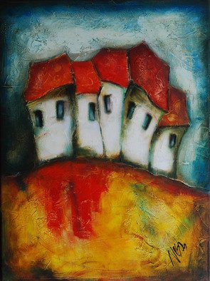 Nebojsa Jovanovic: 'On the hill', 2010 Acrylic Painting, Abstract Landscape.    abstract cityscape   ...