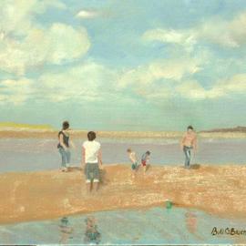 Bill Obrien: 'Day at Malahide Beach', 2009 Oil Painting, Children. Artist Description:  oil on board 10x8 ins ...