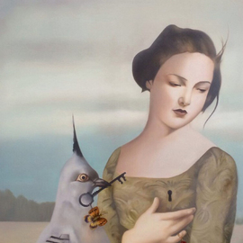Bita Mohabbati: 'The key', 2016 Oil Painting, Magical. Artist Description: woman, bird, mother...