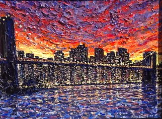 Brian Josselyn: 'brooklyn bridge', 2012 Acrylic Painting, Landscape.  brooklyn bridge sunset, night city scene.city sunset, new york city painting ...