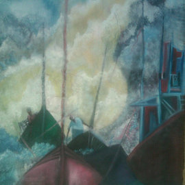 Tobi Bolaji: 'a stormy night', 2015 Mixed Media, nature. Artist Description: storm, boats, iceberg and sea...