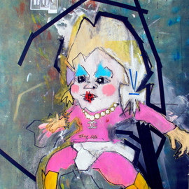 B Moody: 'ROCOCO BOY', 2014 Mixed Media, Outsider. Artist Description: ACRYLIC/ TAPE/ INK OVER MONOTYPE COLLAGE ON PAPER.  FIGURATIVE, OUTSIDER RIFF ON A BAROQUE BABY IN A NEO- MANNERIST WORLD...