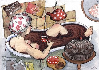 Julia Bolshakova: 'Allegory of desire', 2014 Ink Drawing, Figurative.  Allegory, Desire, Chocolade, Indianink, Watercolor  ...