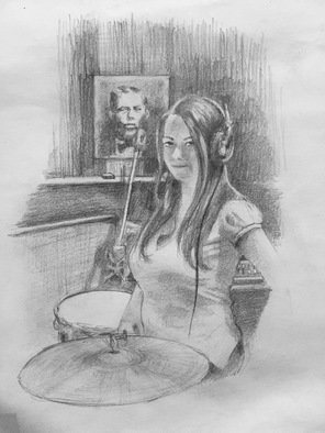 Bonie Bolen: 'Meg as Mona Lisa', 2004 Pencil Drawing, Music. 