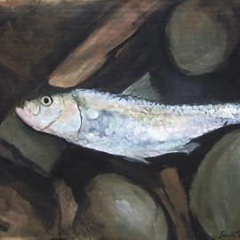 Bonie Bolen: 'Skip jack ', 2006 Oil Painting, nature. Artist Description:  oil on cardboard.Fish out of water. ...