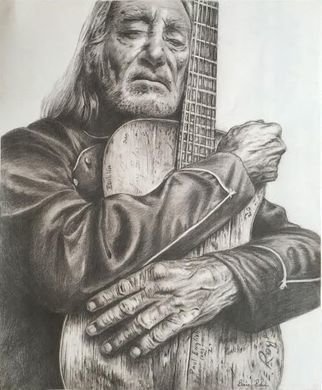 Bonie Bolen: 'Willie Nelson and Trigger , large print', 2016 Pencil Drawing, Music. Original drawing from a photographers view. Original not for sale but this photo shows the prints I have thatare available. Thank you....