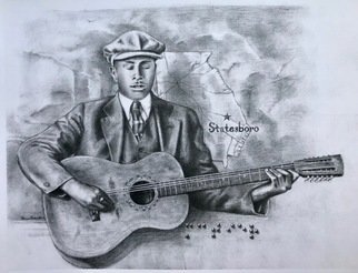 Bonie Bolen: 'blind willie mctell', 2018 Pencil Drawing, Music. This is a print of the Georgia blues musician Blind Willie McTell.The braille says  McTier  his original last name....