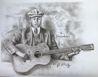 Bonie Bolen: 'blind willie mctell', 2018 Pencil Drawing, Music. This is a print of a portrait I did in pencil of the Georgia blues musician Blind Willie McTell. The braille in it reads McTier, his original last name. ...