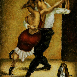 Steven Lamb: 'dancing with a dog', 2022 Mixed Media, Figurative. Artist Description: The Dance scenes have always inspired me. I often observe these scenes, and they get printed in my memory. Sometimes.  I ve been watching these events closely, trying to explain the situation psychologically. I am aware that this is my interpretation, but this is the art seen through ...