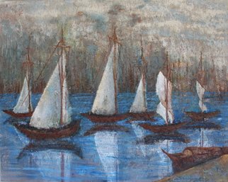 Boz Vakhshori: 'Reflection', 2009 Oil Painting, Seascape.  Reflection of boats in the sea.   ...