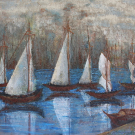 Boz Vakhshori: 'Reflection', 2009 Oil Painting, Seascape. Artist Description:  Reflection of boats in the sea.   ...