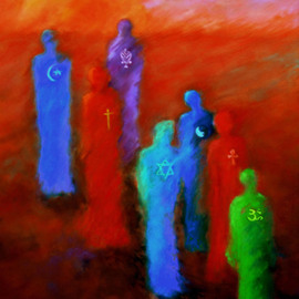 Brenda Boles: 'Many Paths to God', 2009 Pastel, Spiritual. Artist Description:   7 Major religions walking from darkness to the light - - Hindu, Egyptian, Tao, Judiasm, Christianity, Buddhist, Islam.  ...