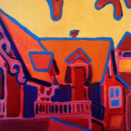 Debra Bretton Robinson: 'Oak Bluffs in Red', 2010 Acrylic Painting, Architecture. Artist Description:  This was painted on site in Oak Bluffs on Martha's Vineyard this summer.  It was a very hot day.     ...