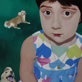 Brikena Berdo: 'I killed my dog', 2007 Oil Painting, Conceptual. Artist Description:  Shame and pleasure of doing something bad. These are the first feelings I want to convey through the perplexed- angelic face of a kid. An disturbing feeling of having done something wrong and don' t know what to feel about it ...