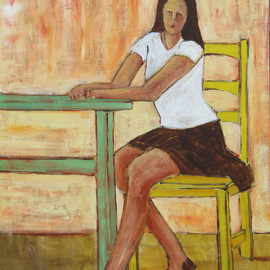 Bryce Brown: 'Girl at a Table', 2016 Acrylic Painting, Figurative. Artist Description:  Texture, colour, boldness, immediacy of brushwork have been applied to keep this piece bold and fresh. A classic composition rendered in contemporary form. ...