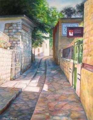 Bukhina Maya: ' Street artists', 2004 Oil Painting, Cityscape.   Ah! This divine street in a beautiful city Zefat where artists live and work. . . ...