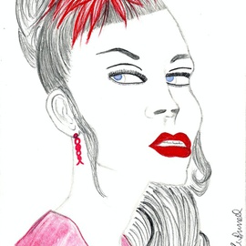 Nicole Burrell: 'Lady in Red', 2012 Pencil Drawing, People. Artist Description:  Lady in Red with a Red bow, red lips, blue eyes, red earrings looking serious for the camera while she gets ready for a photo shoot looking very fashionable.     ...